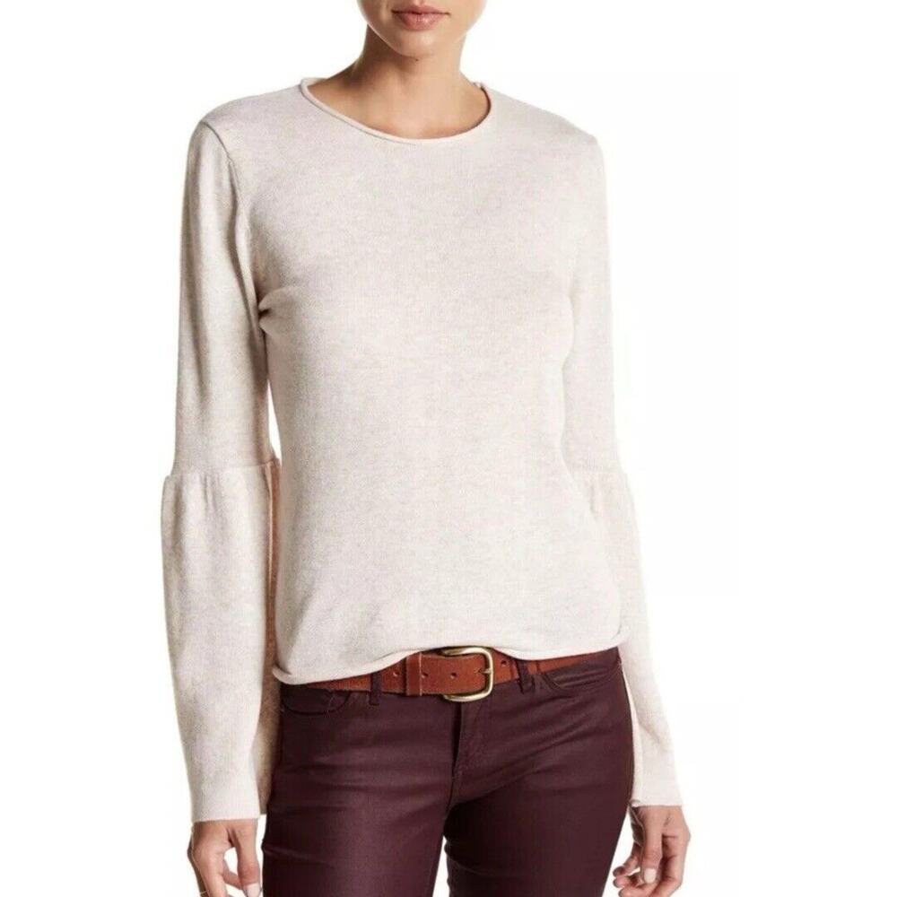 John + Jenn Wool Blend Bell Sleeve Sweater Cream Womens Size XL